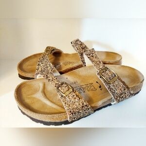 CUTE GOLD BEADED BIRKIS SIZE 39 SLIP ON